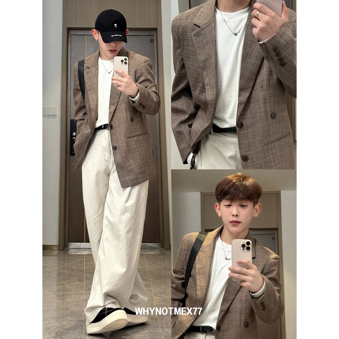 【韩系老钱风】秋季新款韩版复古休闲西装外套男宽松设计感西服