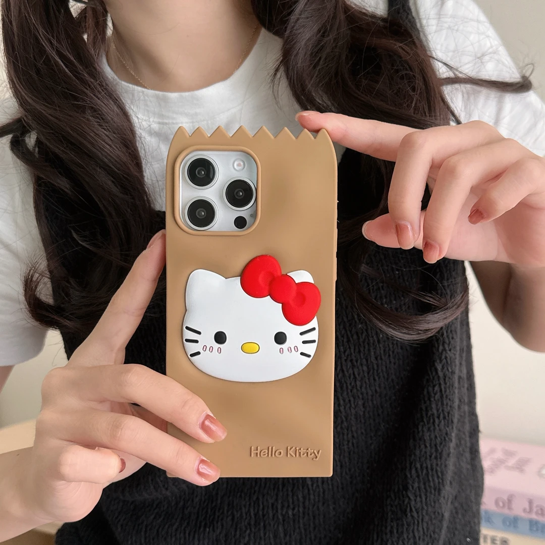 苹果|牛皮袋kitty猫可爱适用iPhone16卡通ins女款立体硅胶手机壳