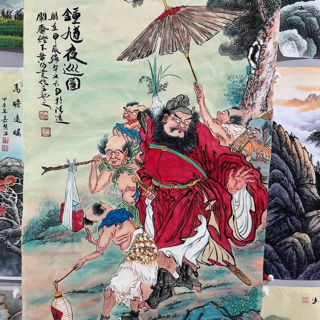 国画剑**心尺寸70X138手绘作品
