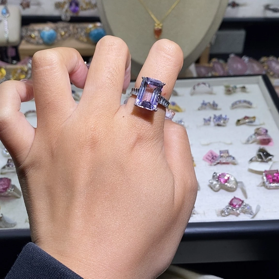 意***肘银S925镶嵌戒指烟晶