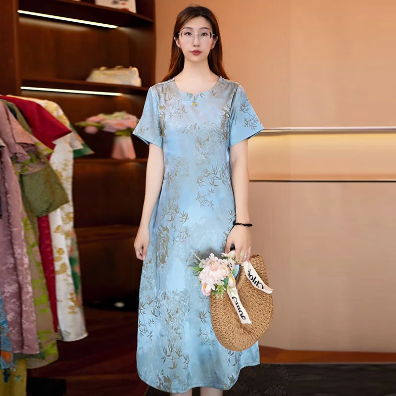 【蓝咖竹叶】新款显白遮肉连衣裙I