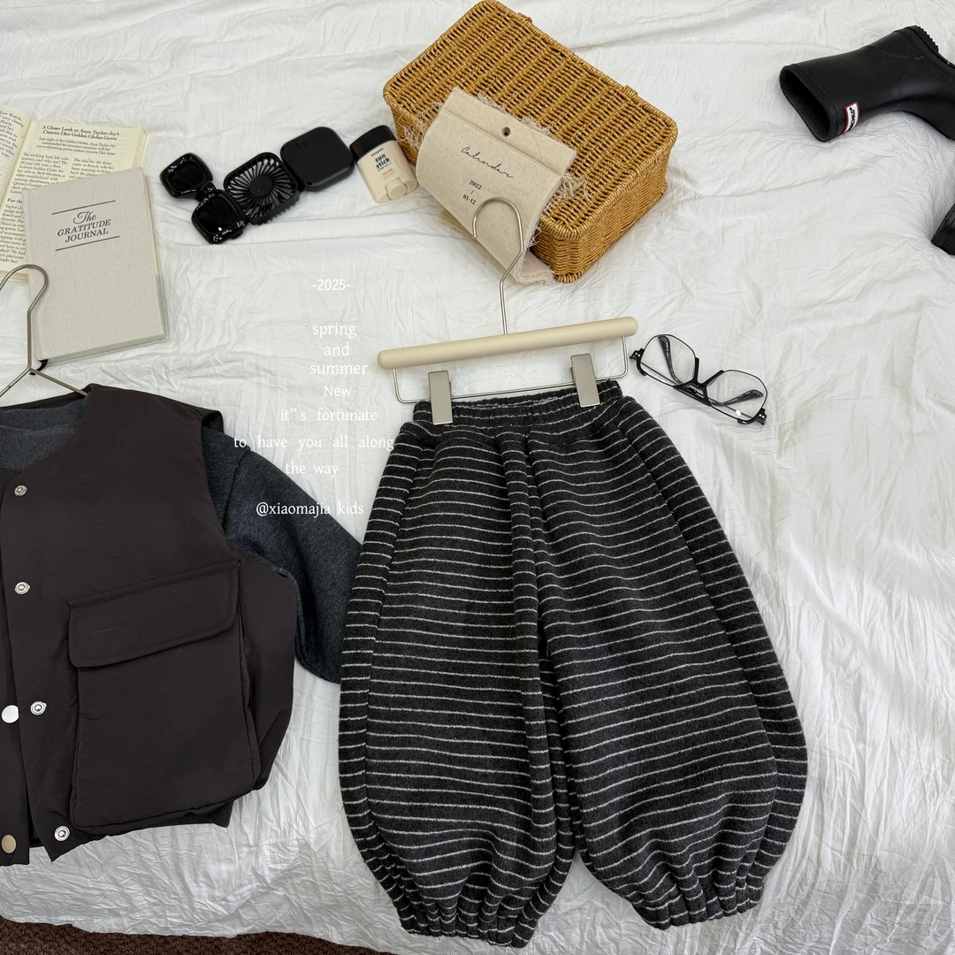 小马家2025冬款加绒一体绒卫裤D-7058松紧脚口纯色款男女童裤子