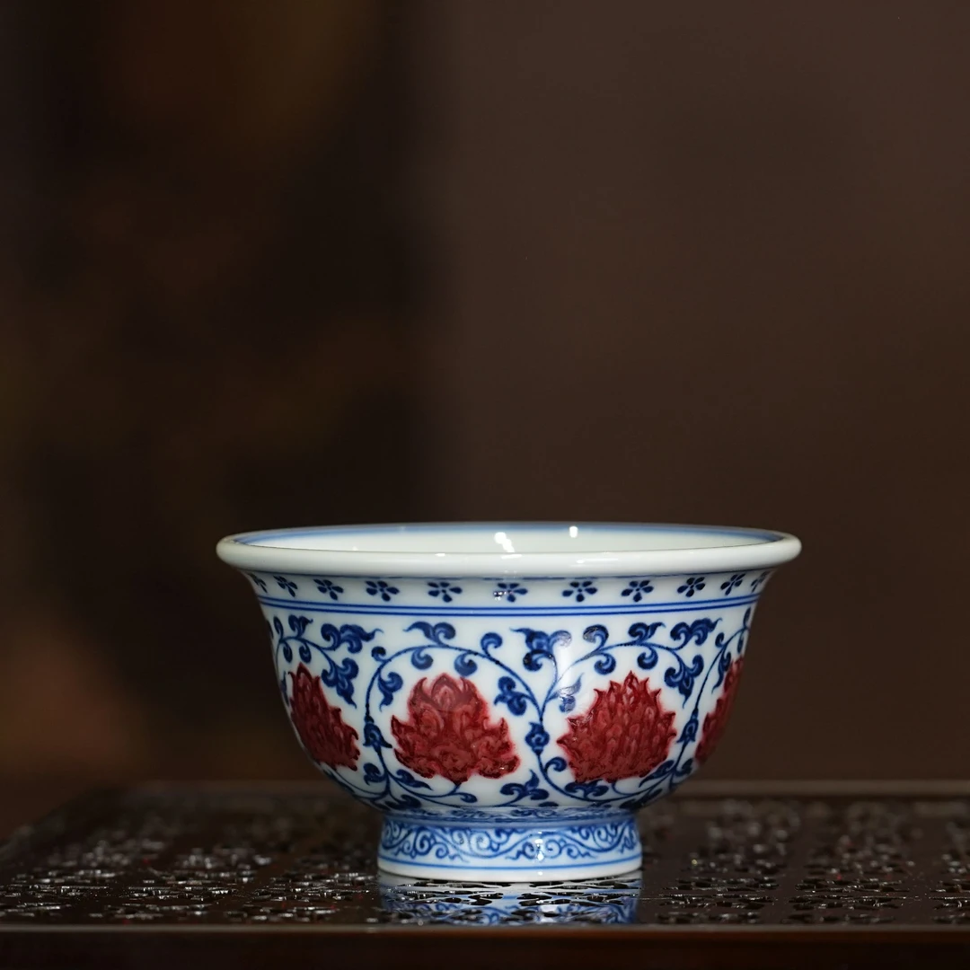 永明尚玩釉里红压手杯80ML景德镇茶杯茶具高档男士专用主人茶杯