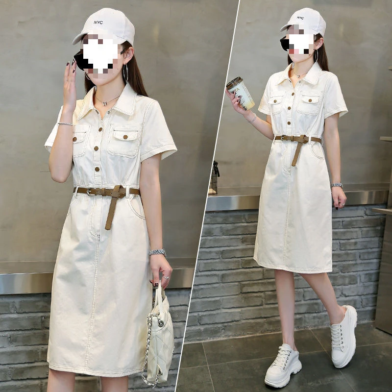 粉色工装衬衫连衣裙女2025年夏季新款收腰显瘦减龄