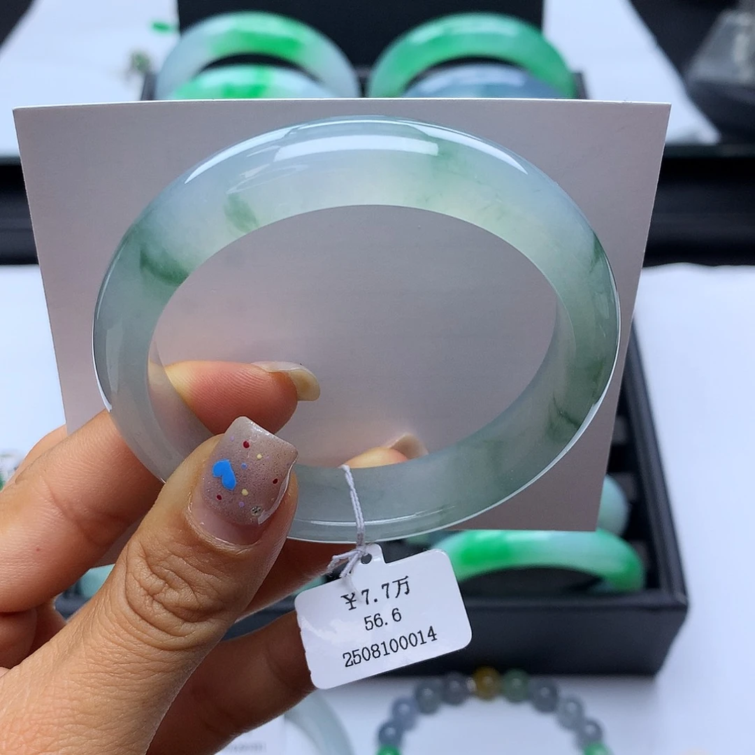 未镶嵌手镯翡翠57冰飘花正圈