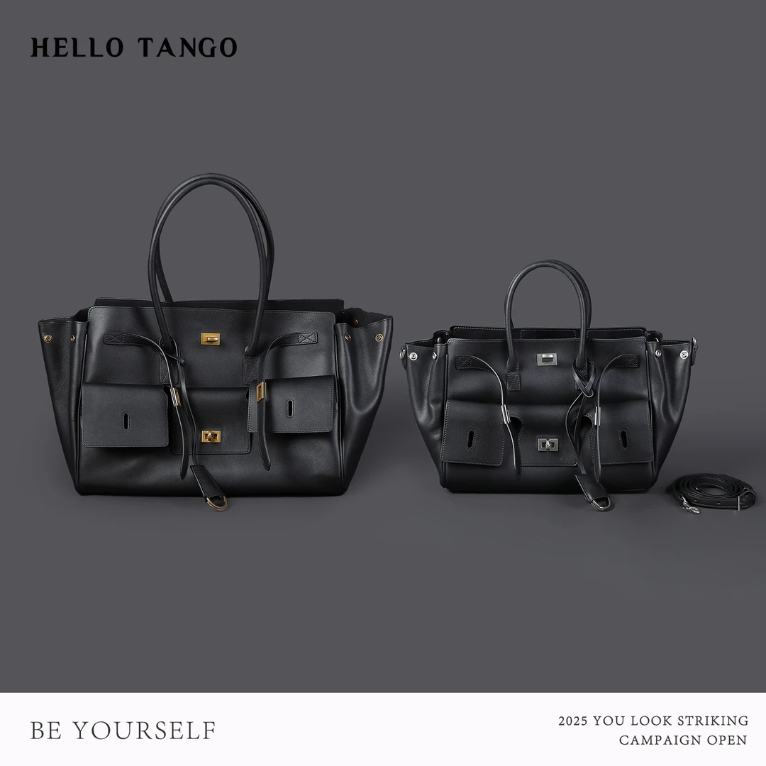 HELLOTANGO高级设计感真皮时尚大容量百搭单肩斜挎包