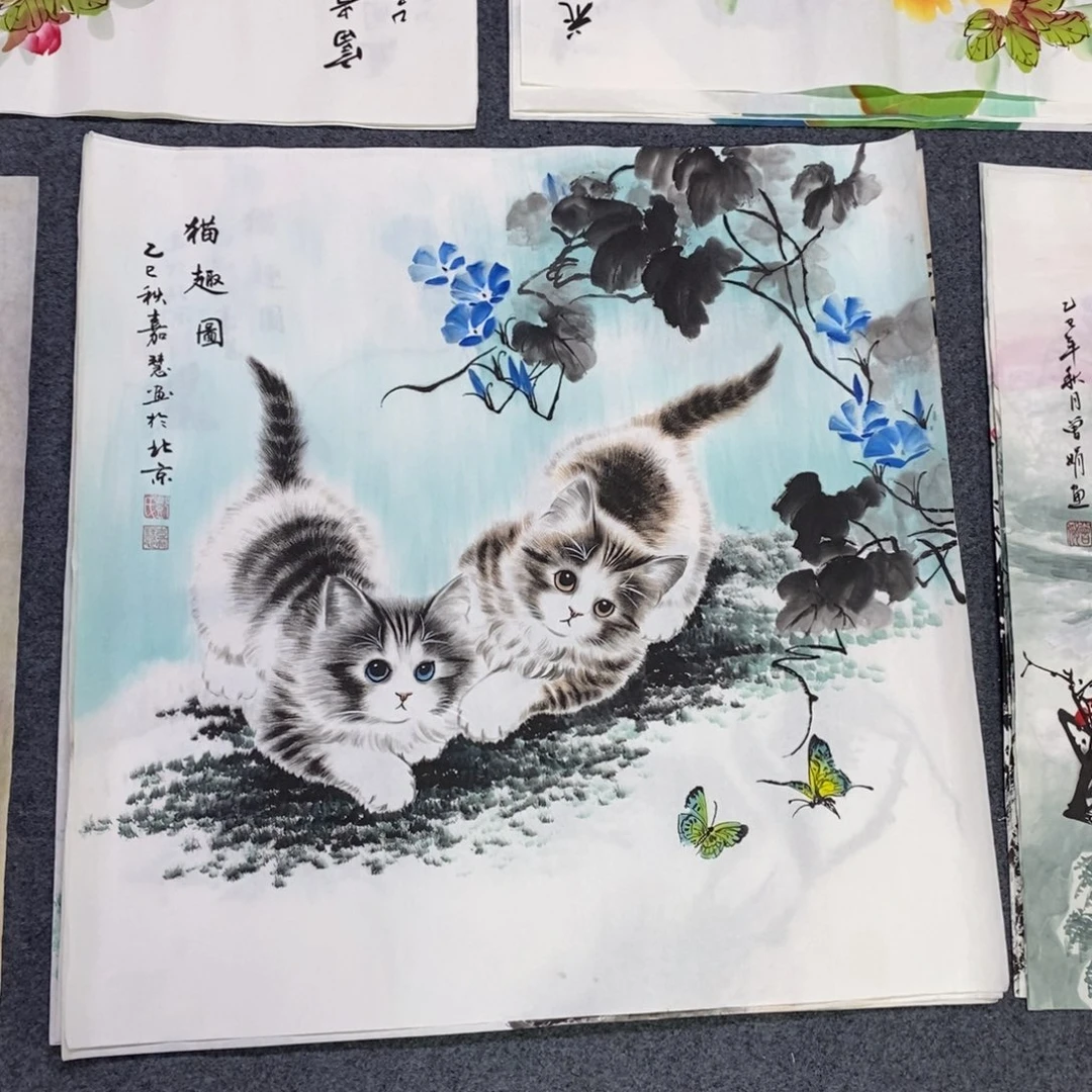 国画羊*尺寸68✖️68斗方精品手绘猫咪