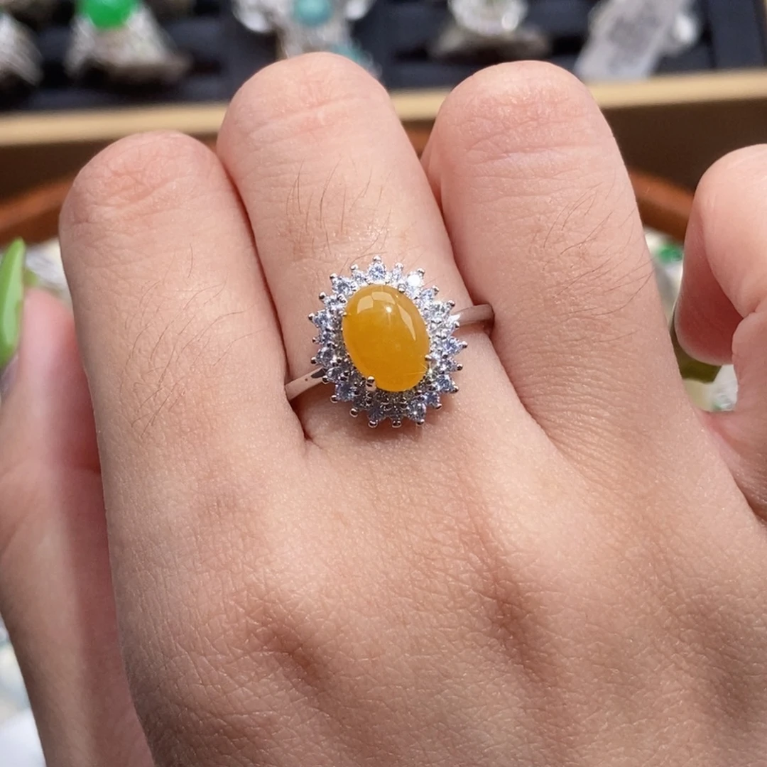 翡翠戒指银S925镶嵌纯天然缅甸翡翠A货戒指