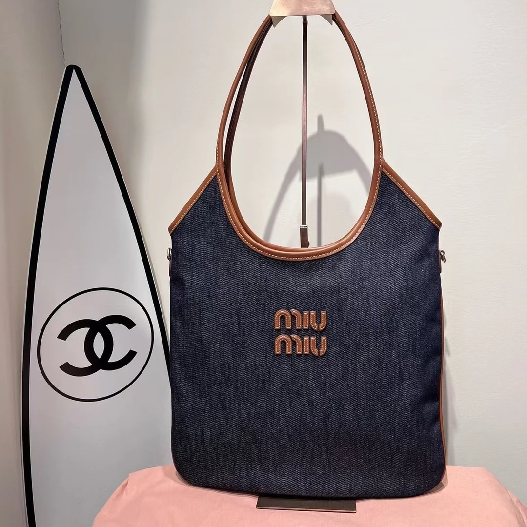 未使用 MIU MIU/缪缪 25年ivy 丹宁牛仔布 托特包蓝色
