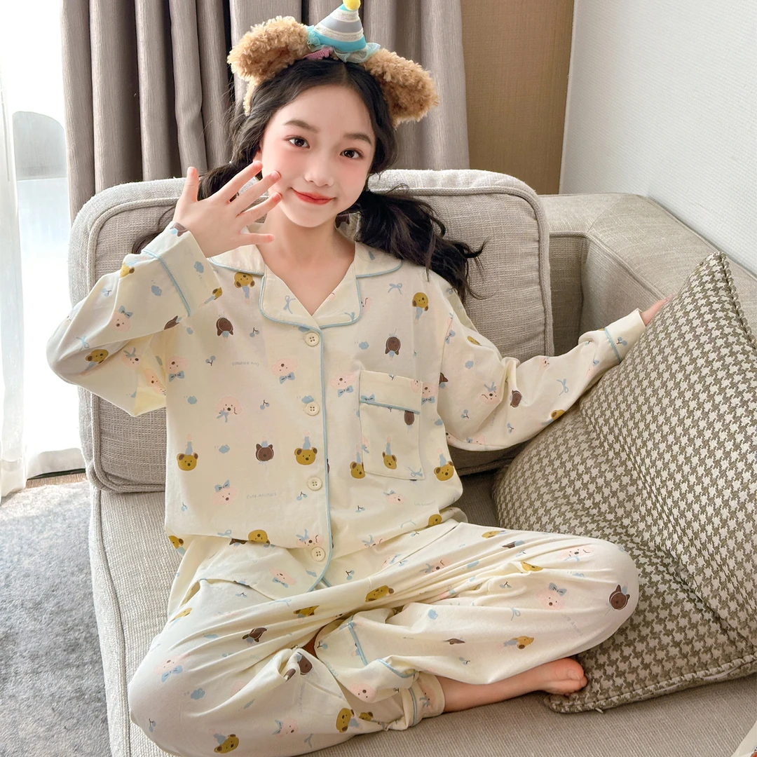 纯棉女童睡衣秋季套装中大童家居服睡衣可外穿258099