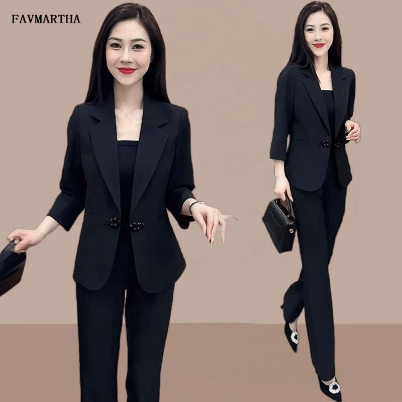 职业西装套装女2025夏季新款洋气质国风盘扣七分袖西服西裤两件套