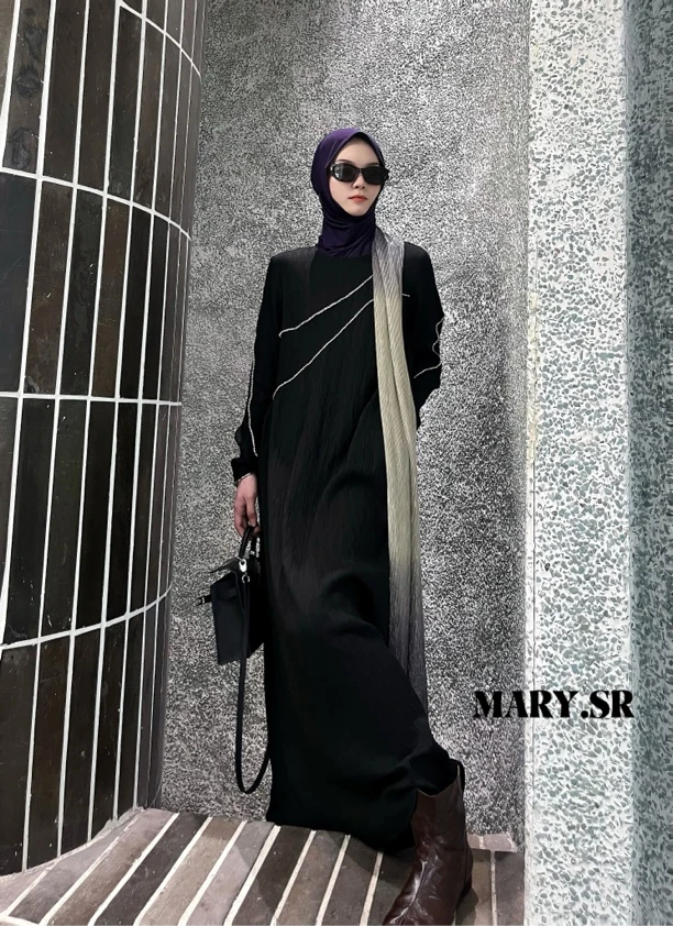 Mary.sr(一页晚霞）气质手工缝钻连衣裙