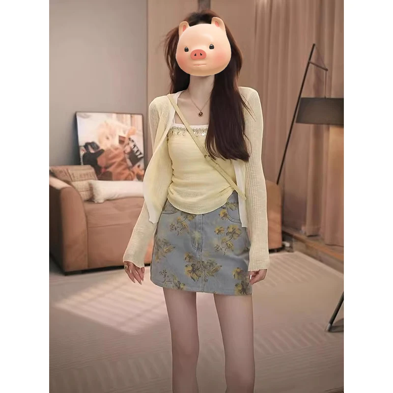 五一出游多巴胺穿搭一整套夏季女装冰丝防晒开衫吊带背心两件套装