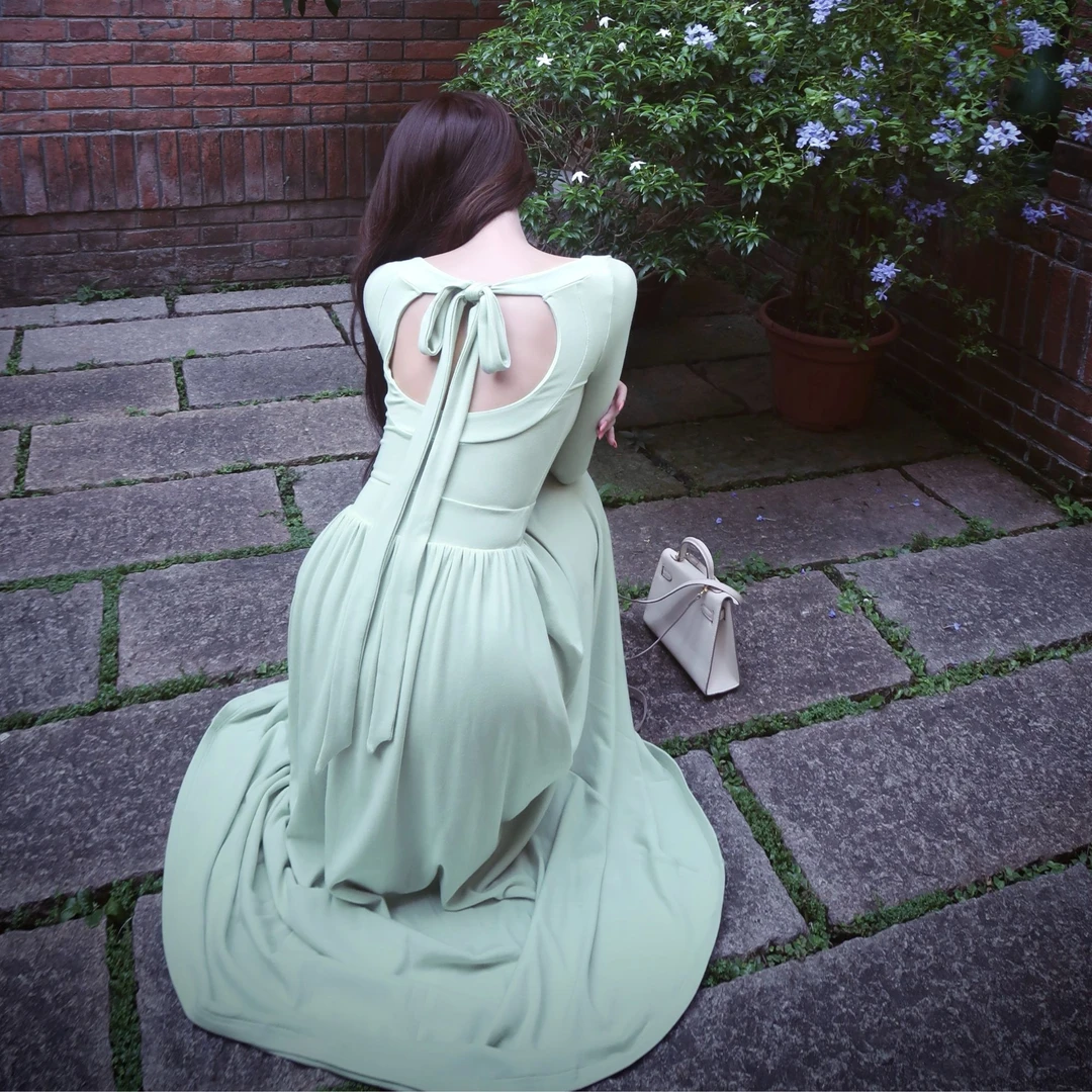 WW定制「海盐薄荷」显瘦气质时尚法式收腰韩版温柔小众设计感连衣裙