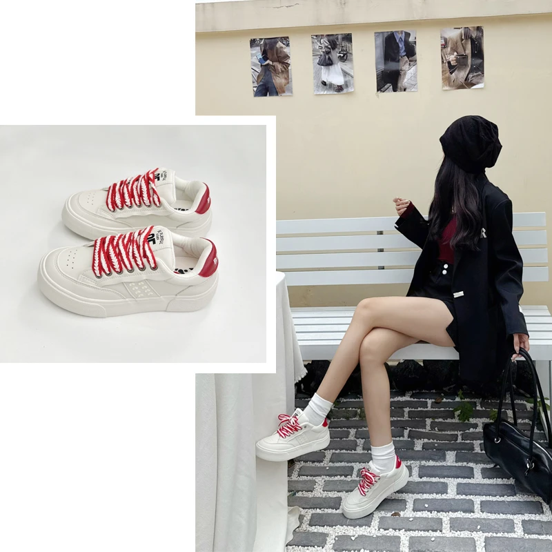 小白鞋女2025新款秋季百搭运动休闲鞋子女爆款厚底增高时尚板鞋h