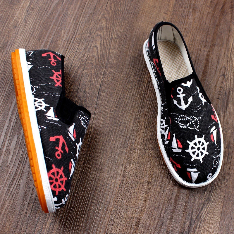 夏季新款老北京布鞋男士透气软底不累脚一脚蹬耐磨牛筋底工地休闲