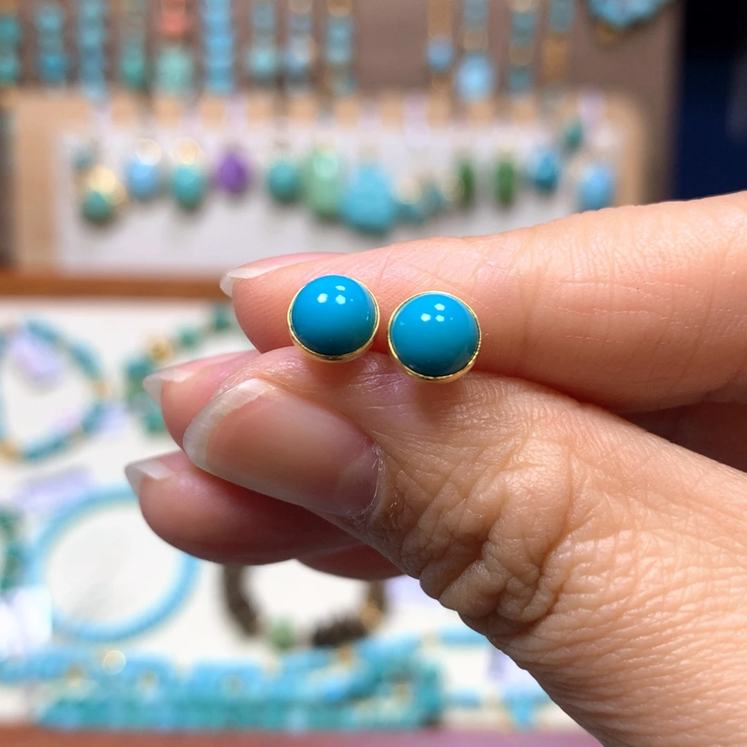 绿松石18K金镶嵌耳钉