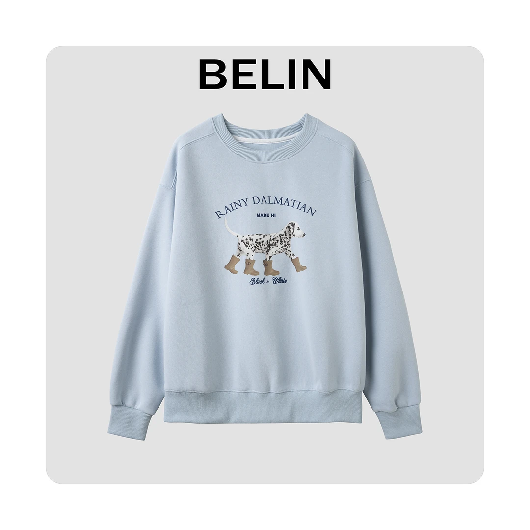 BELIN 腊肠狗学院 马卡龙色系斑点狗印花时尚休闲减龄卫衣女