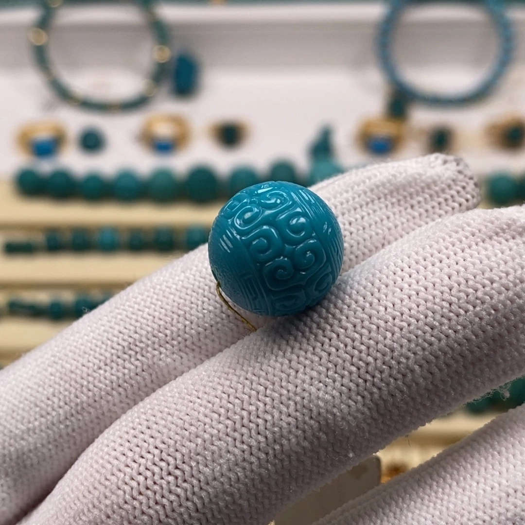 未镶嵌绿松石珠宝奇石蓝色回纹圆珠14.6mm