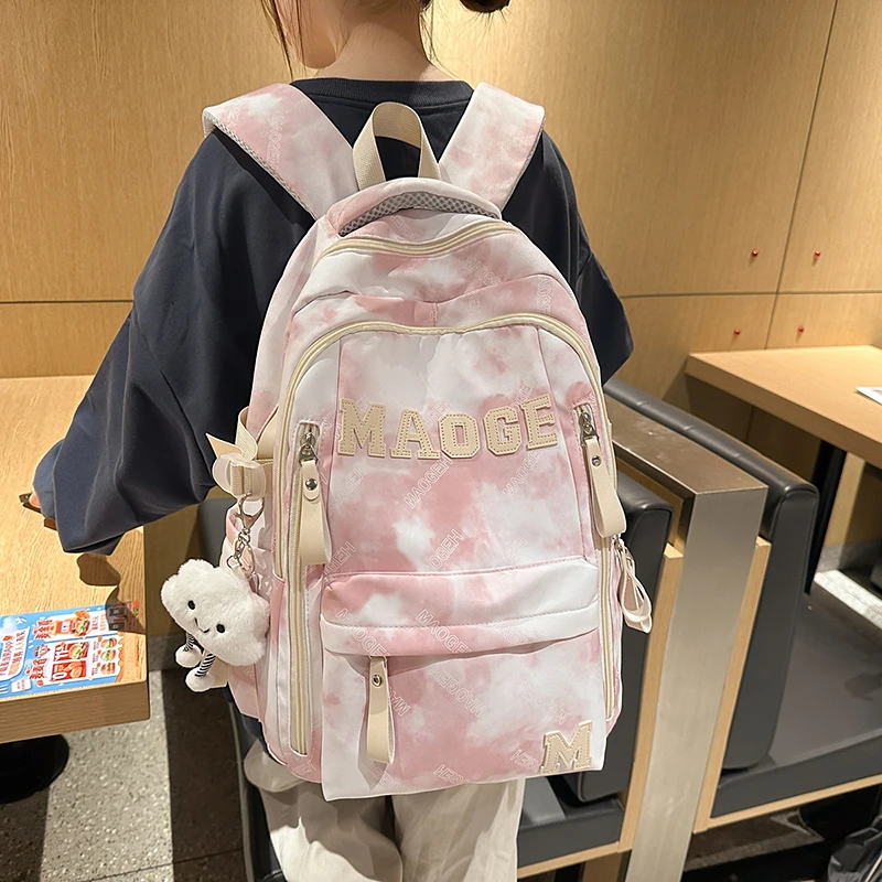 ins小众原宿扎染书包女小学生初中生高中轻便减负大容量双肩背包