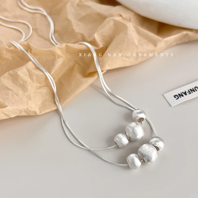 XIGN磨砂圆珠项链女925纯银轻奢小众2023新款爆款夏锁
