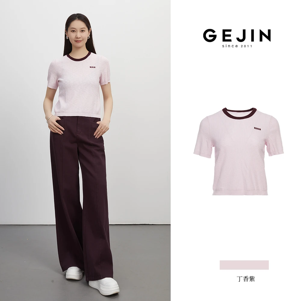 GEJIN/歌锦新款套头撞色圆领休闲舒适针织衫9312562382