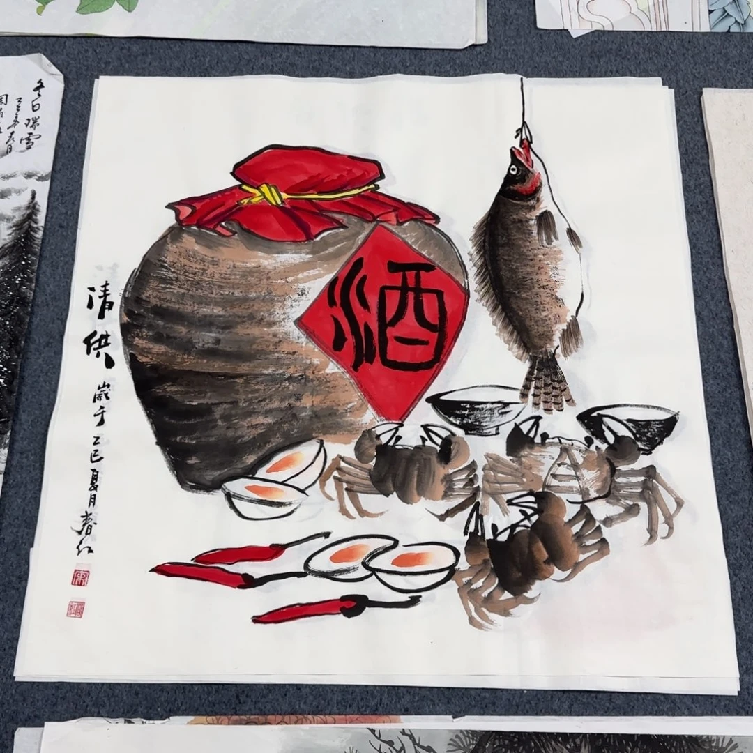 国画尺寸70X70手绘作品