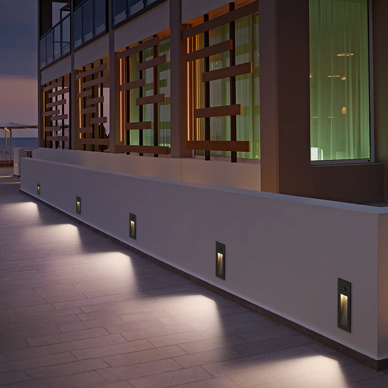 led嵌入式地脚灯别墅庭院户外防水楼梯踏步感应灯卧室走廊小夜灯