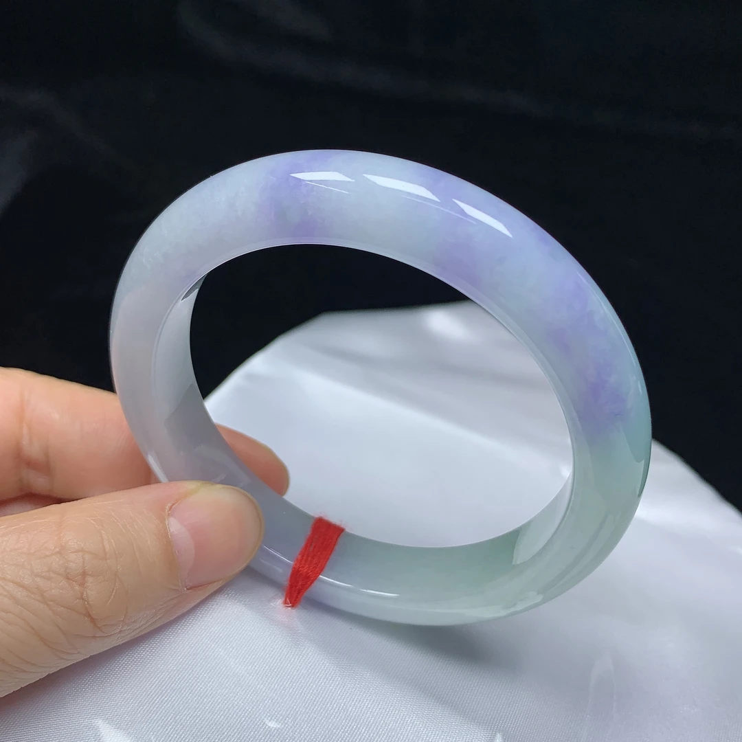 59圈春彩缅甸天然翡翠A货正圈手镯少女款时尚百搭平安玉镯有纹