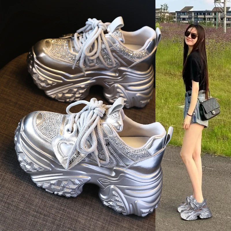 【8公分】爆款厚底水钻老爹鞋女新款松糕运动休闲鞋SJN597-76