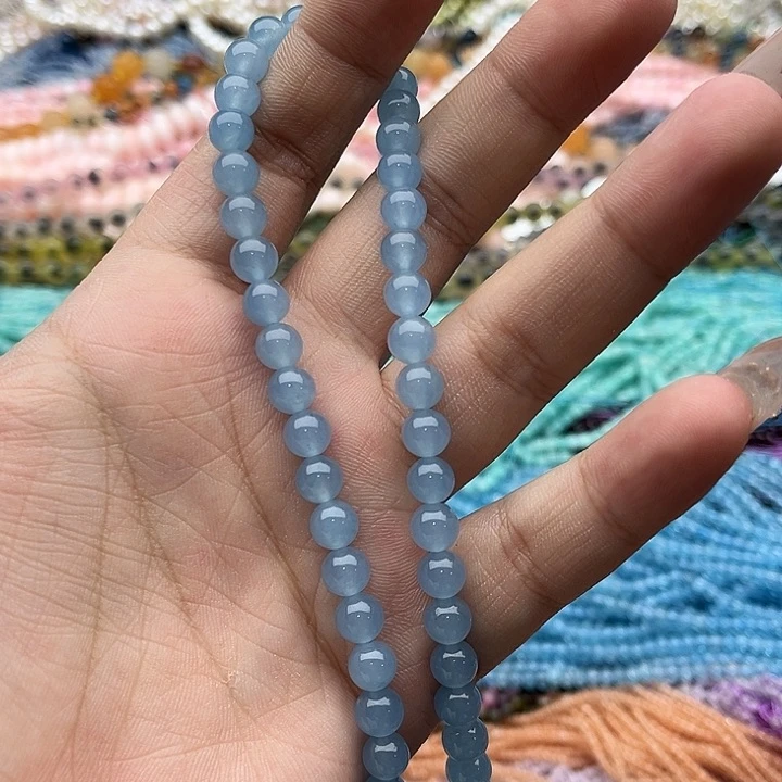 玛瑙/玉髓珠宝半成品未镶嵌一条6mm左右深海蓝宝