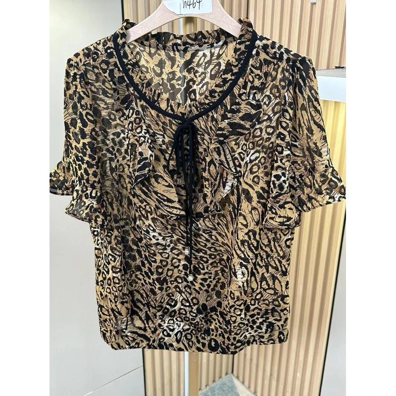 H2051时尚休闲百搭女士夏季宽松印花豹纹上衣L1