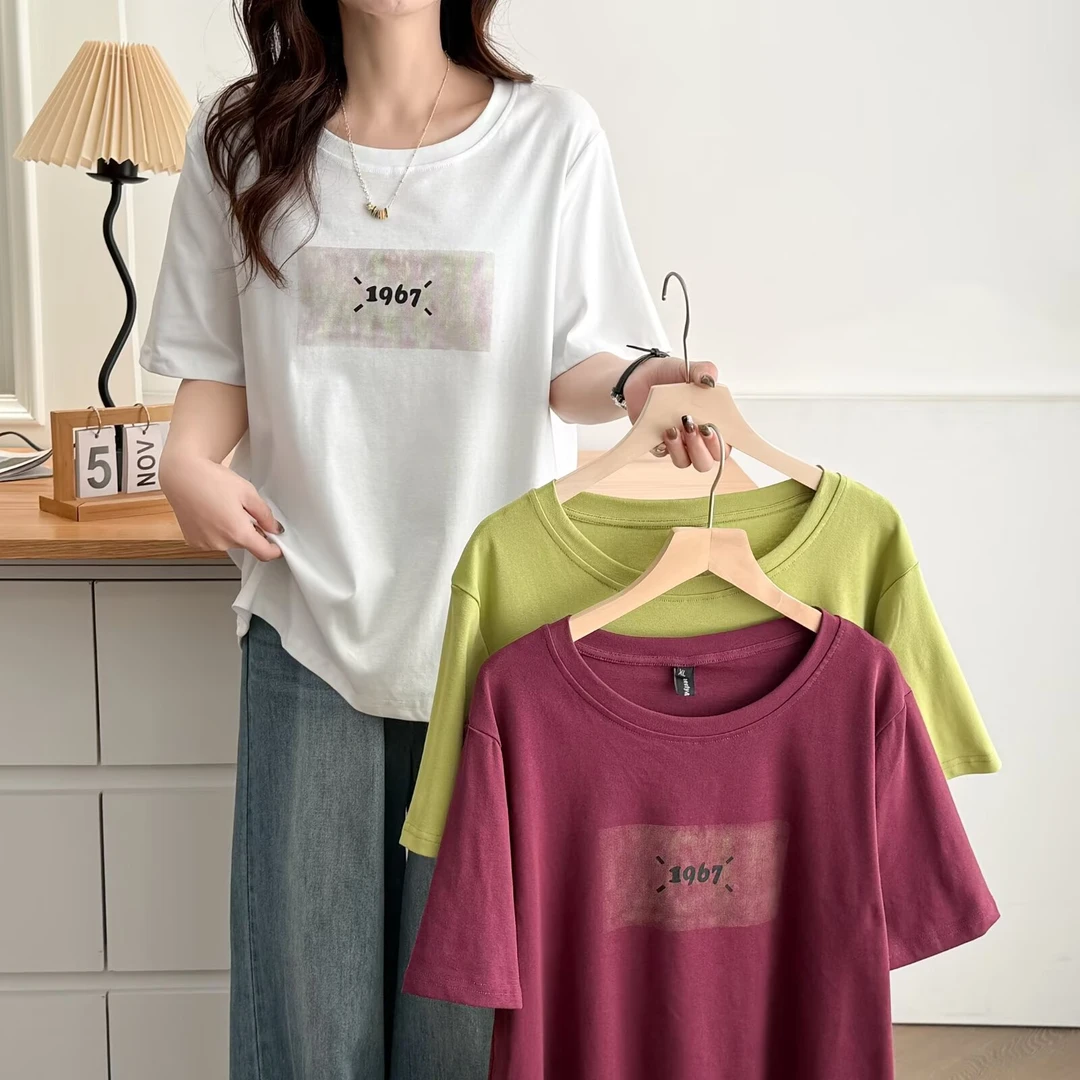 莘莘大码   新款时尚百搭显瘦简约印花短袖T恤