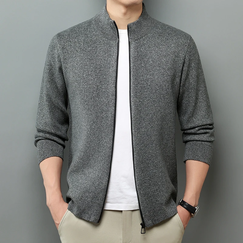 秋冬季新款立领针织开衫男士宽松休闲外套毛衣男潮流青年高档线衣