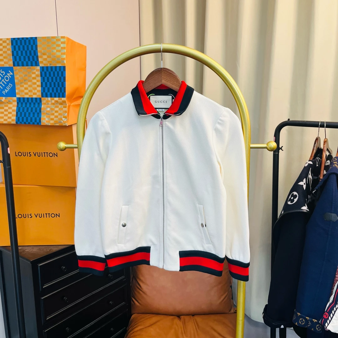 99新 GUCCI/古驰 梅芙 经典白色彩条夹克 s码