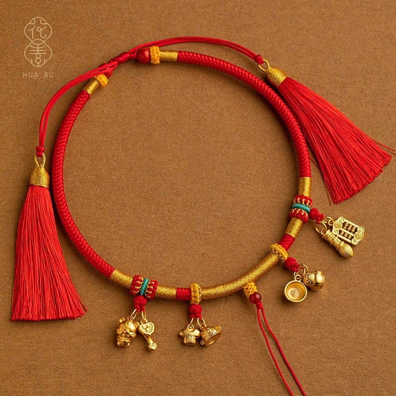 婴儿童长命锁金全手工编织宝宝项圈多挂吊坠挂绳手工编织玉佛挂绳