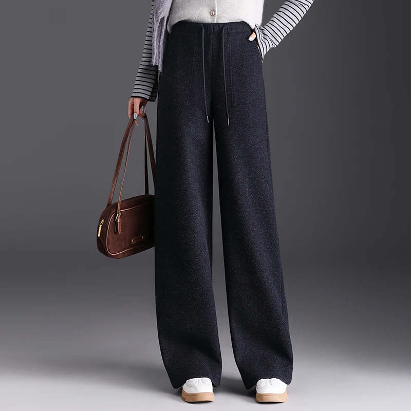 动感哥弟正品软糯羊毛直筒裤女2025冬季新款休闲显瘦保暖阔筒裤女
