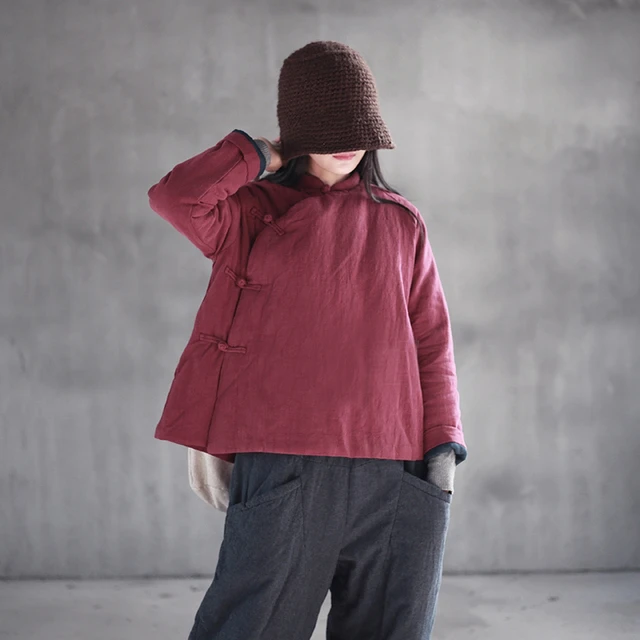 产品文艺覆古棉麻棉外衣，绗缝带扣保暖宽松上衣，中式棉外衣