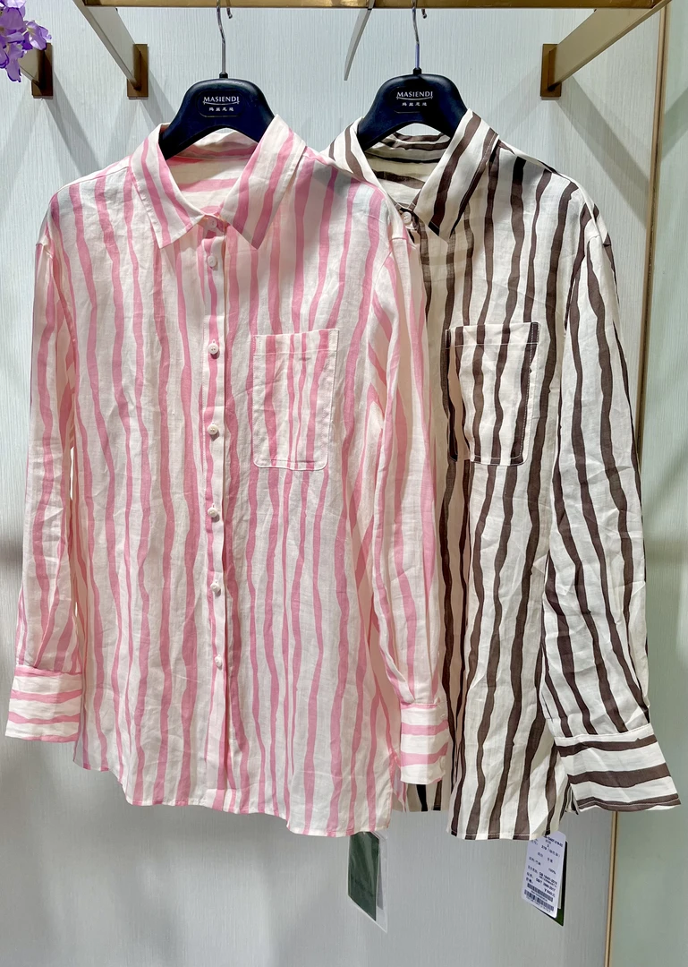 夏季薄款彩色条纹防晒长袖衬衫衬衣时尚百搭休闲上衣