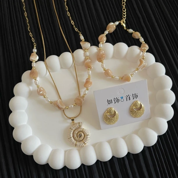 钛钢亚克力项链 如饰 不规则双层链三件套套装简约百搭首饰