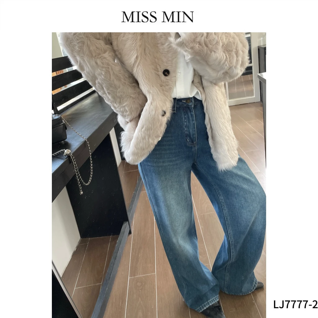 MISS MIN【独奏时刻】冬季直筒复合绒清冷系显瘦百搭阔腿裤LJ7777-2