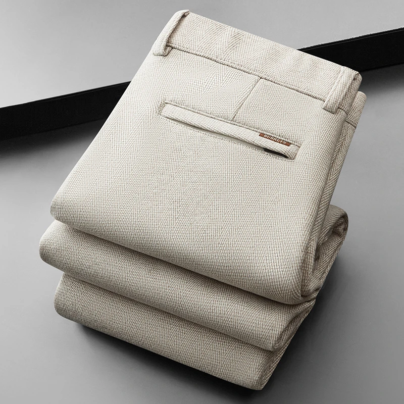 【绵羊毛+桑蚕丝】轻奢冬季加绒加厚男士休闲裤保暖锁温修身直筒裤