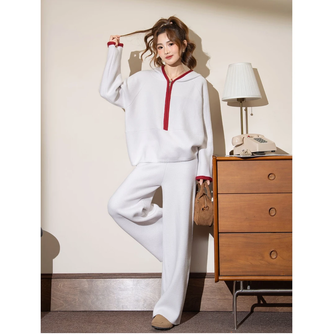 【不起球】休闲风时尚套装开衫秋冬撞色拼接上衣裤套装运动帽衫加厚