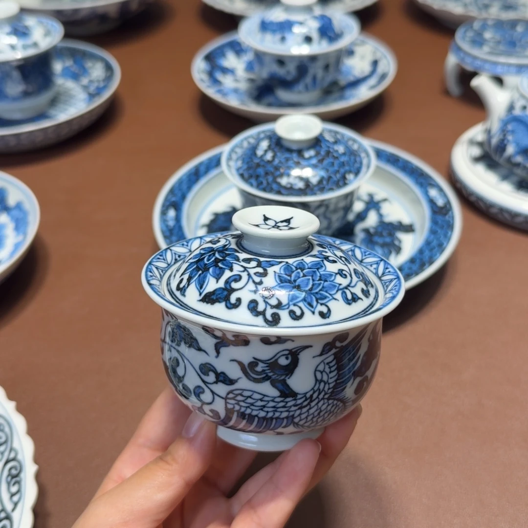 手工手绘茶具盖碗微瑕