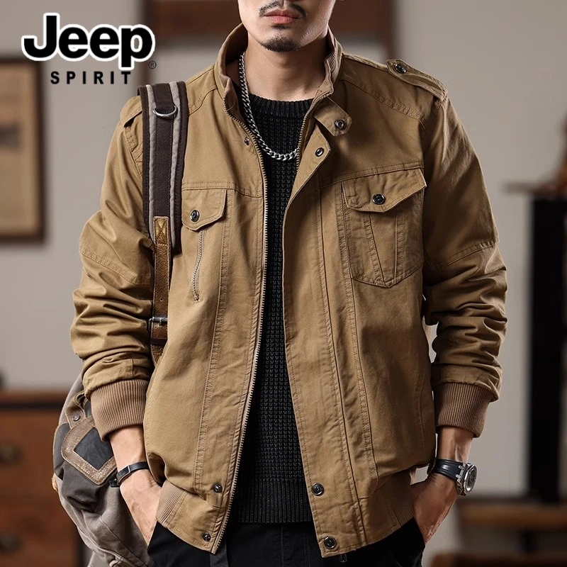 吉普春季美式宽松复古休闲夹克男装外套法式工装男生轻奢痞帅男装