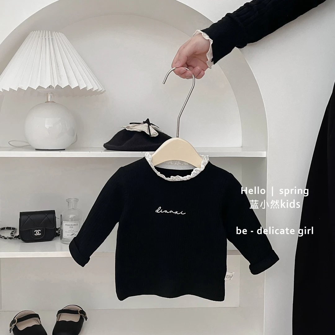 K25C126婴儿打底衫春款长袖T恤女童上衣洋气宝宝春秋韩版花边领