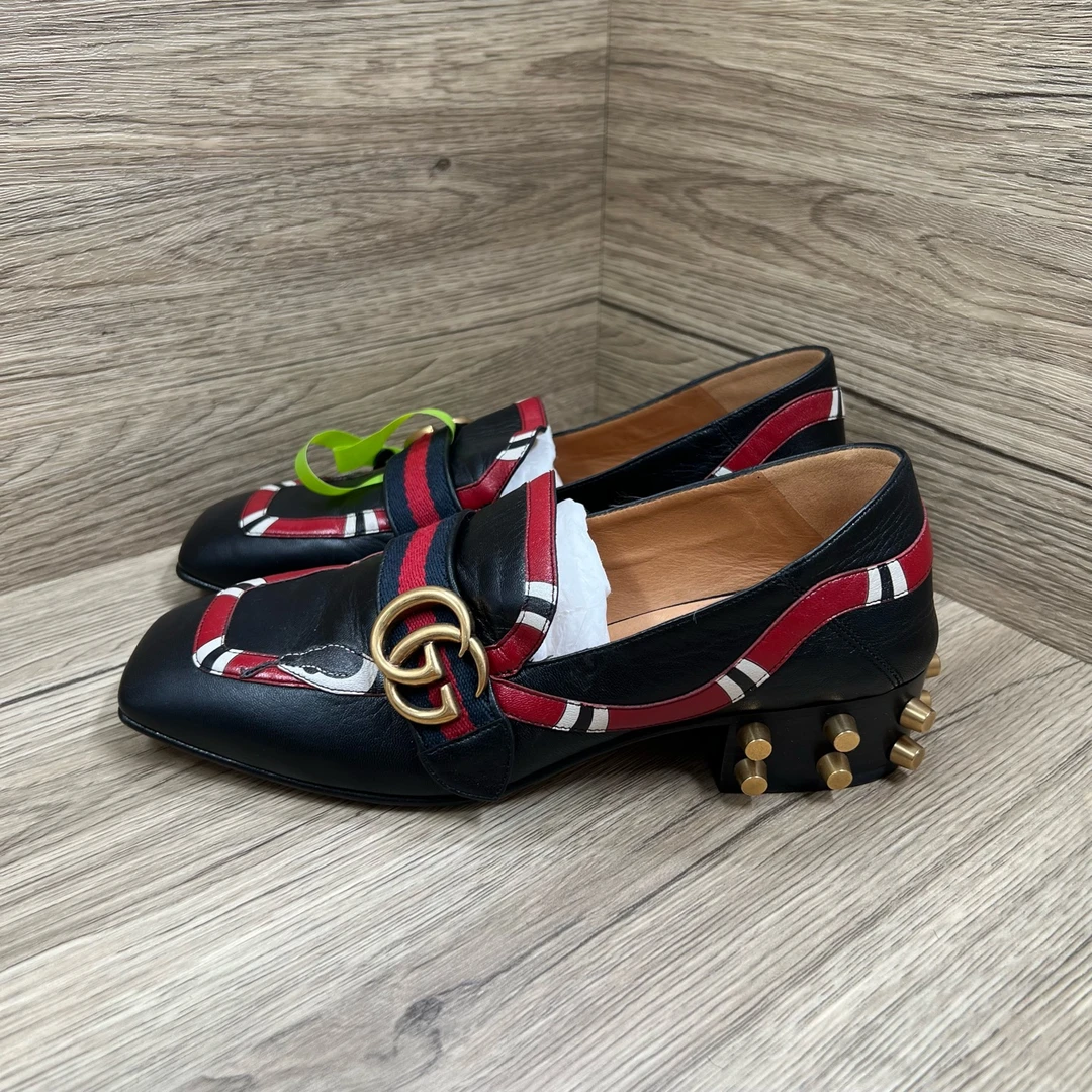 95新 GUCCI/古驰 金属双G酒神中跟鞋 37码/98新