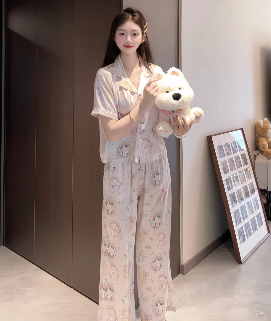 （小俏皮）夏季可爱俏皮猫咪休闲短装显瘦睡衣女透气家居服可外穿