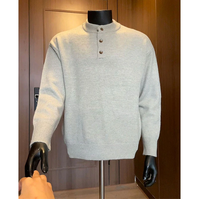 美式复古亨利领毛衣男款秋冬季慵懒高级感cleanfit内搭针织打底衫