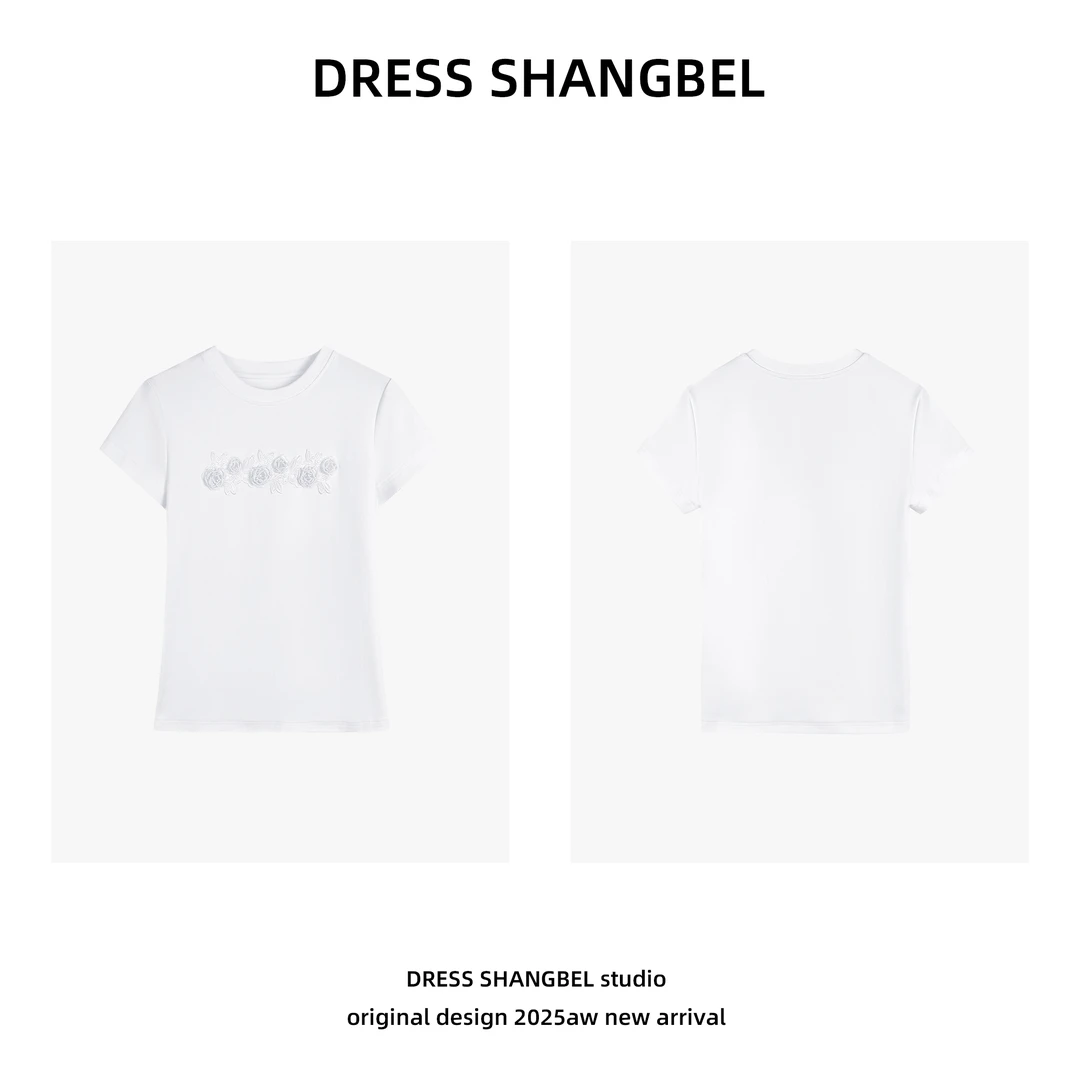 DRESS -2025新款C设计感韩式刺绣花朵简约时尚上衣8656